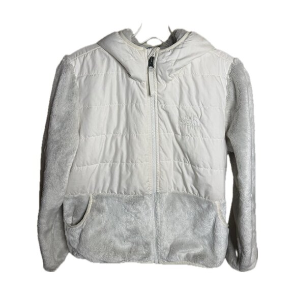 The North Face Girls Fleece Puffer Jacket Hooded White Gray - Picture 1 of 8